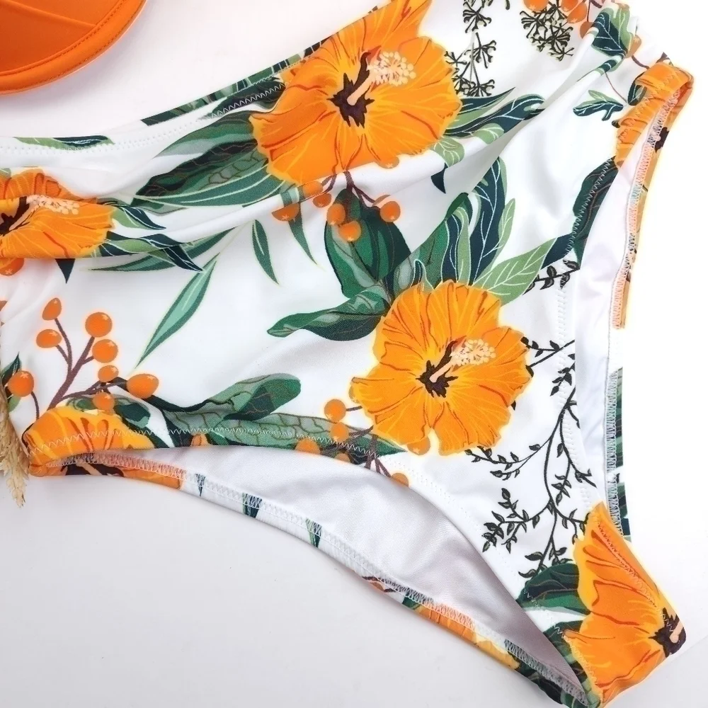 New Orange Floral 2pc Swimsuit Sz XS / S - Picture 4 of 16